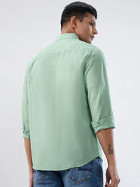 Men Shirt Solid Green Regular Fit