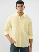 Men Shirt Solid Yellow Regular Fit