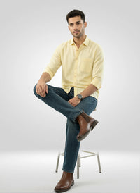 Men Shirt Solid Yellow Regular Fit