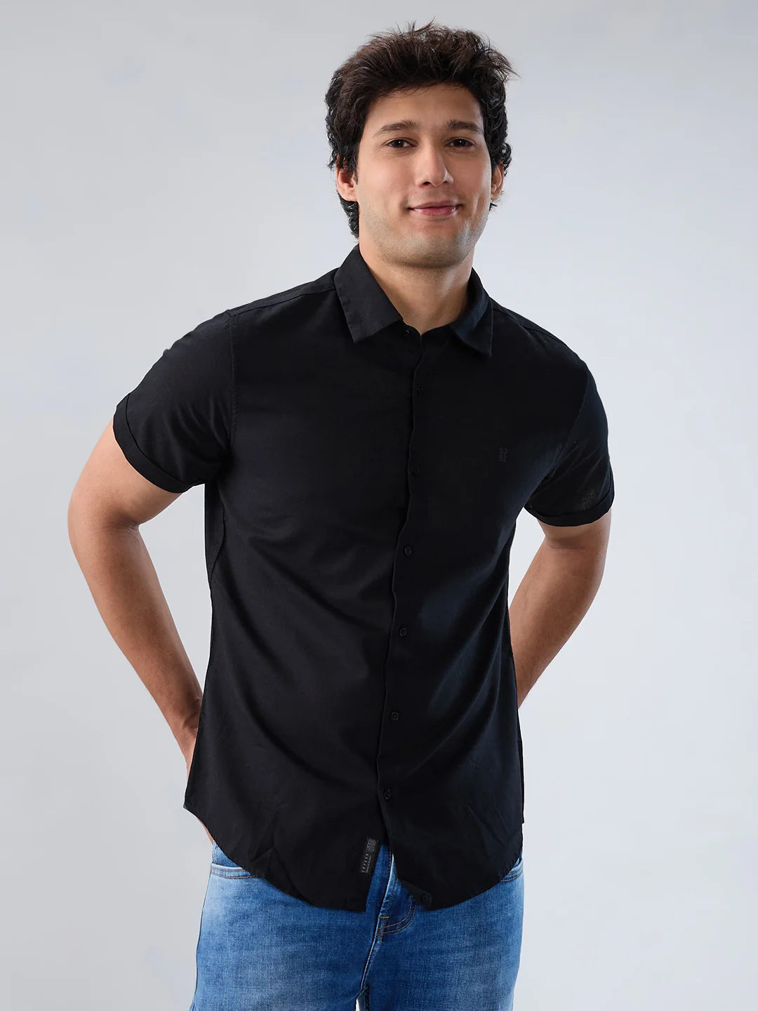 Men Shirt Solid Black Regular Fit
