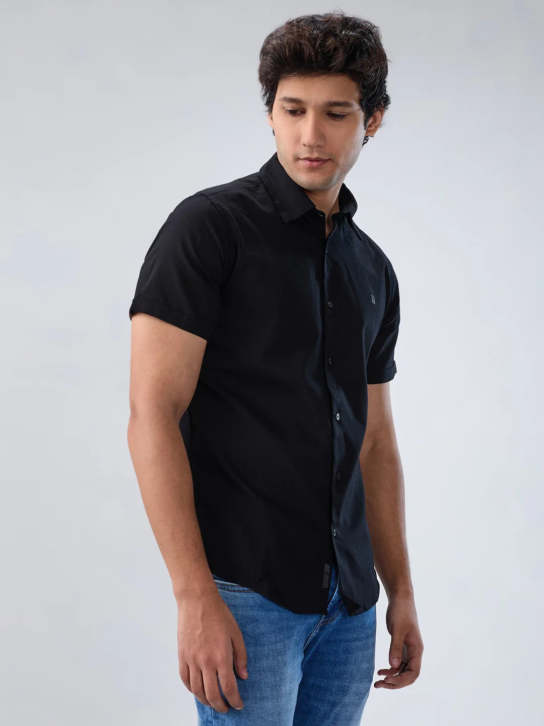Men Shirt Solid Black Regular Fit