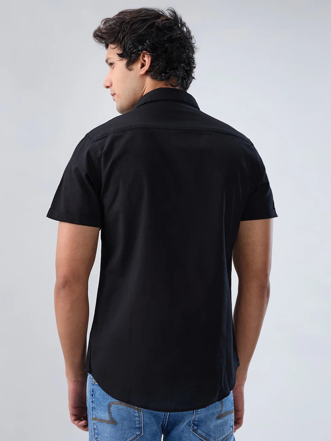 Men Shirt Solid Black Regular Fit