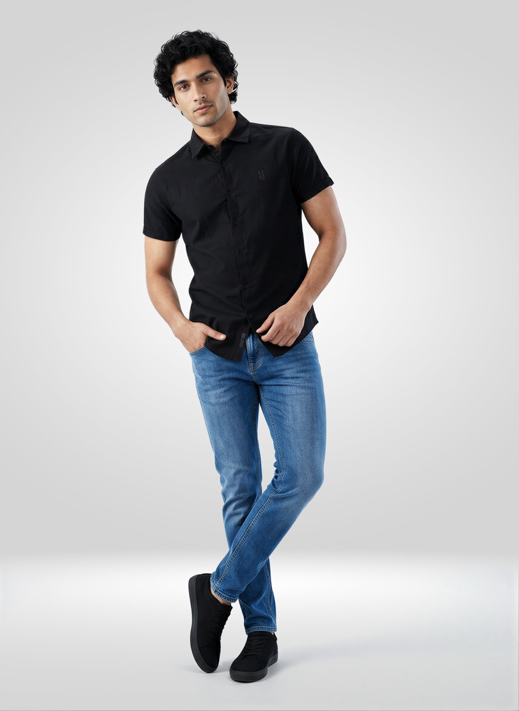 Men Shirt Solid Black Regular Fit