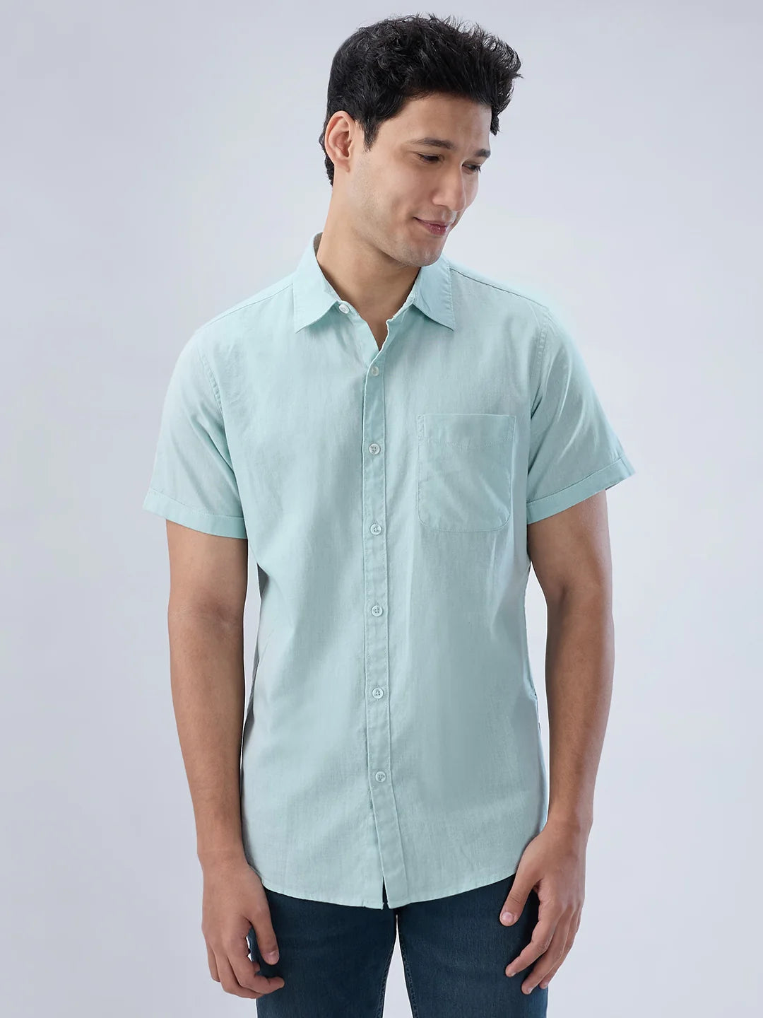 Men Shirt Solid Green Regular Fit