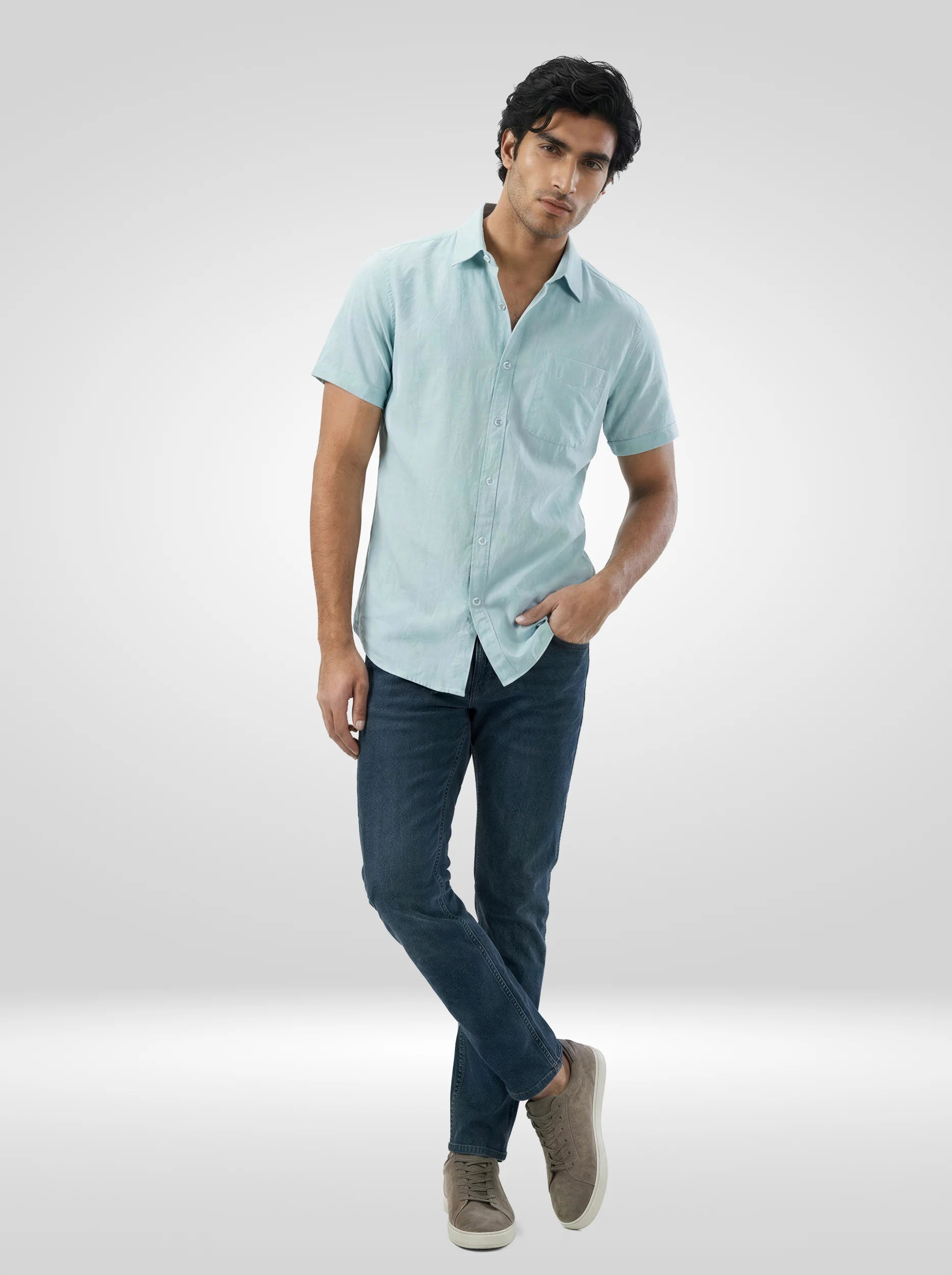Men Shirt Solid Green Regular Fit