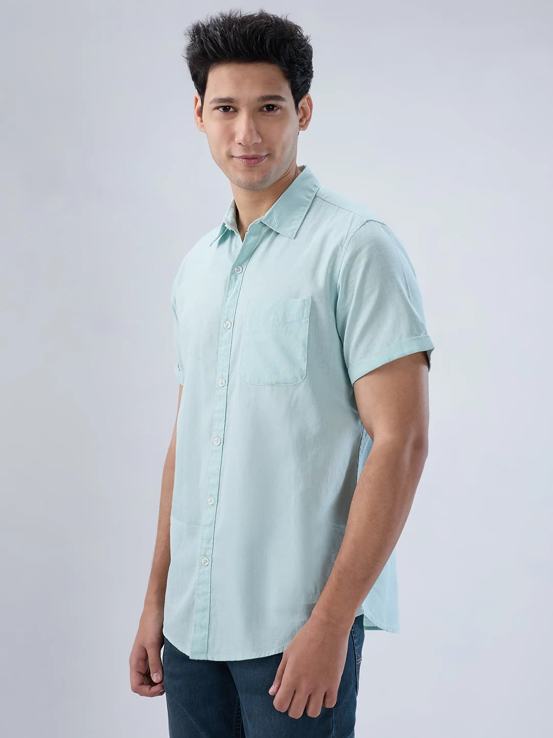 Men Shirt Solid Green Regular Fit