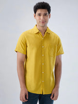 Men Shirt Solid Yellow Regular Fit