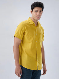 Men Shirt Solid Yellow Regular Fit