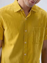 Men Shirt Solid Yellow Regular Fit