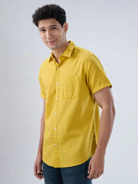 Men Shirt Solid Yellow Regular Fit