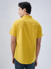 Men Shirt Solid Yellow Regular Fit