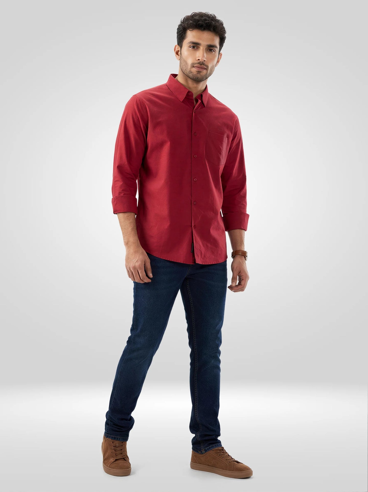 Men Shirt Solid Red Regular Fit