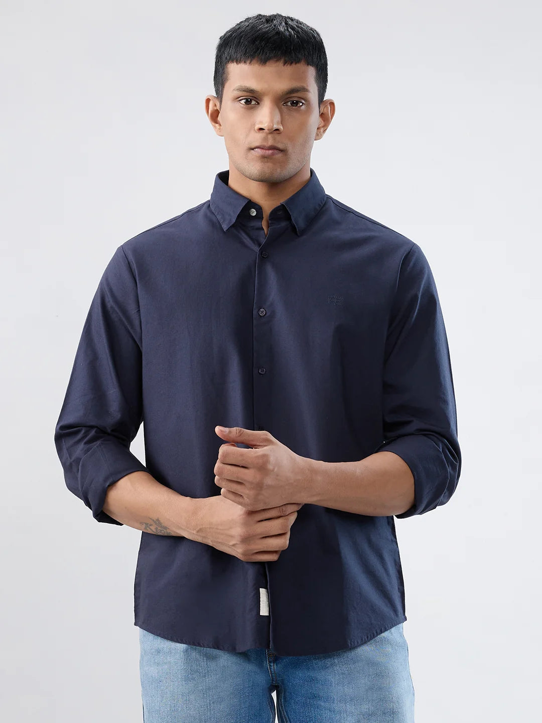 Men Shirt Solid Navy Blue Regular Fit