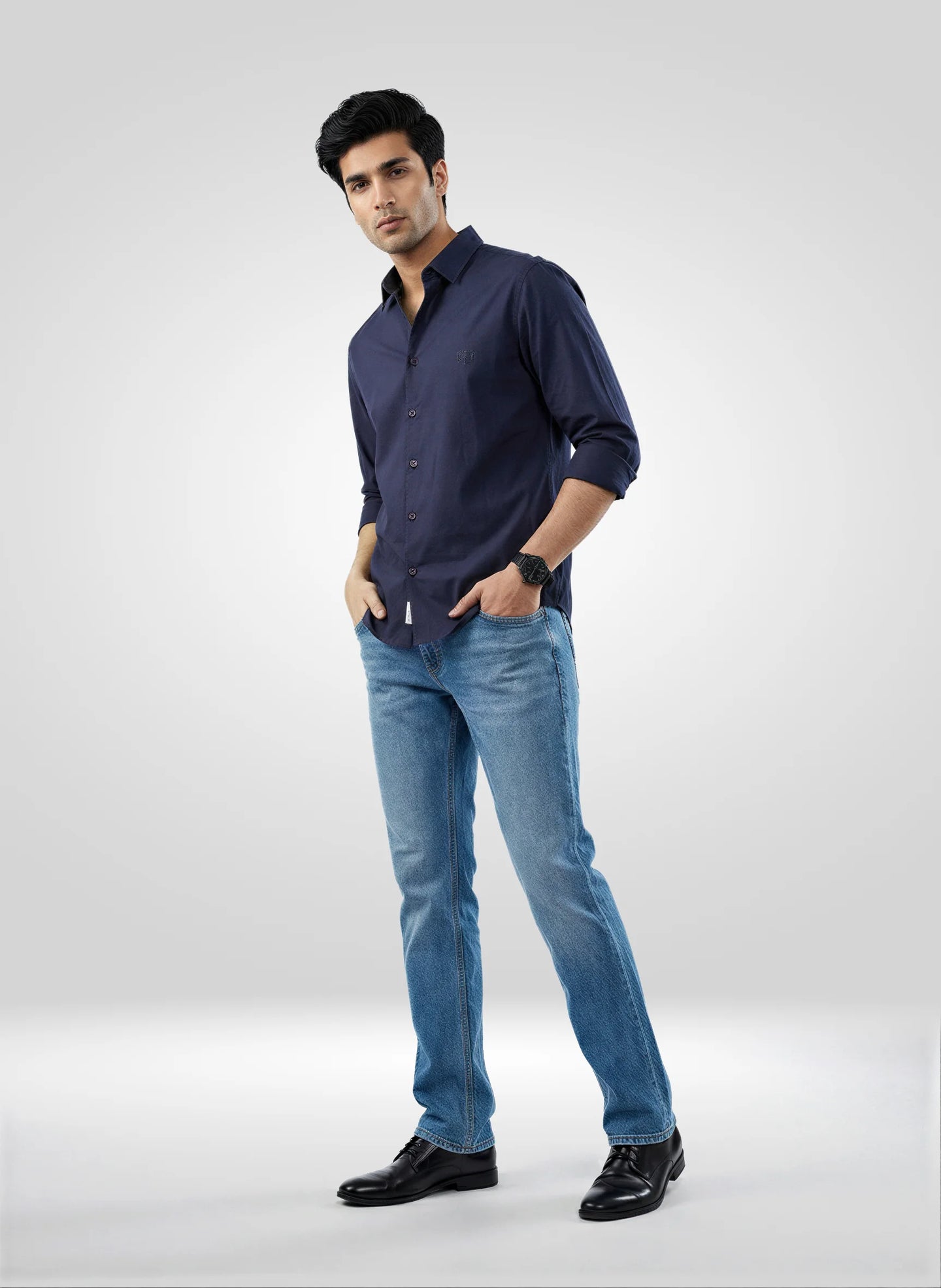 Men Shirt Solid Navy Blue Regular Fit