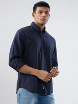Men Shirt Solid Navy Blue Regular Fit