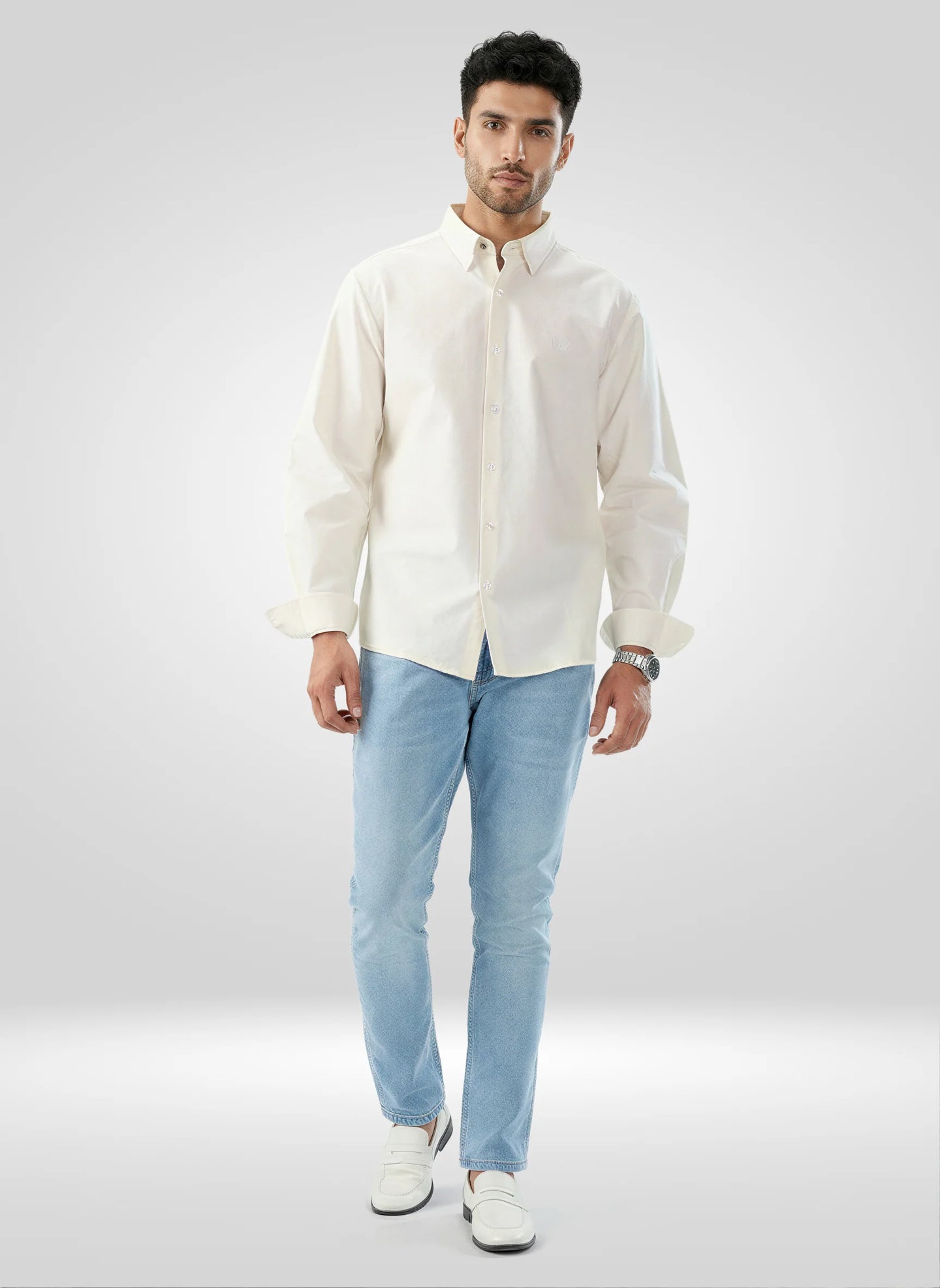 Men Shirt Solid Off White Regular Fit