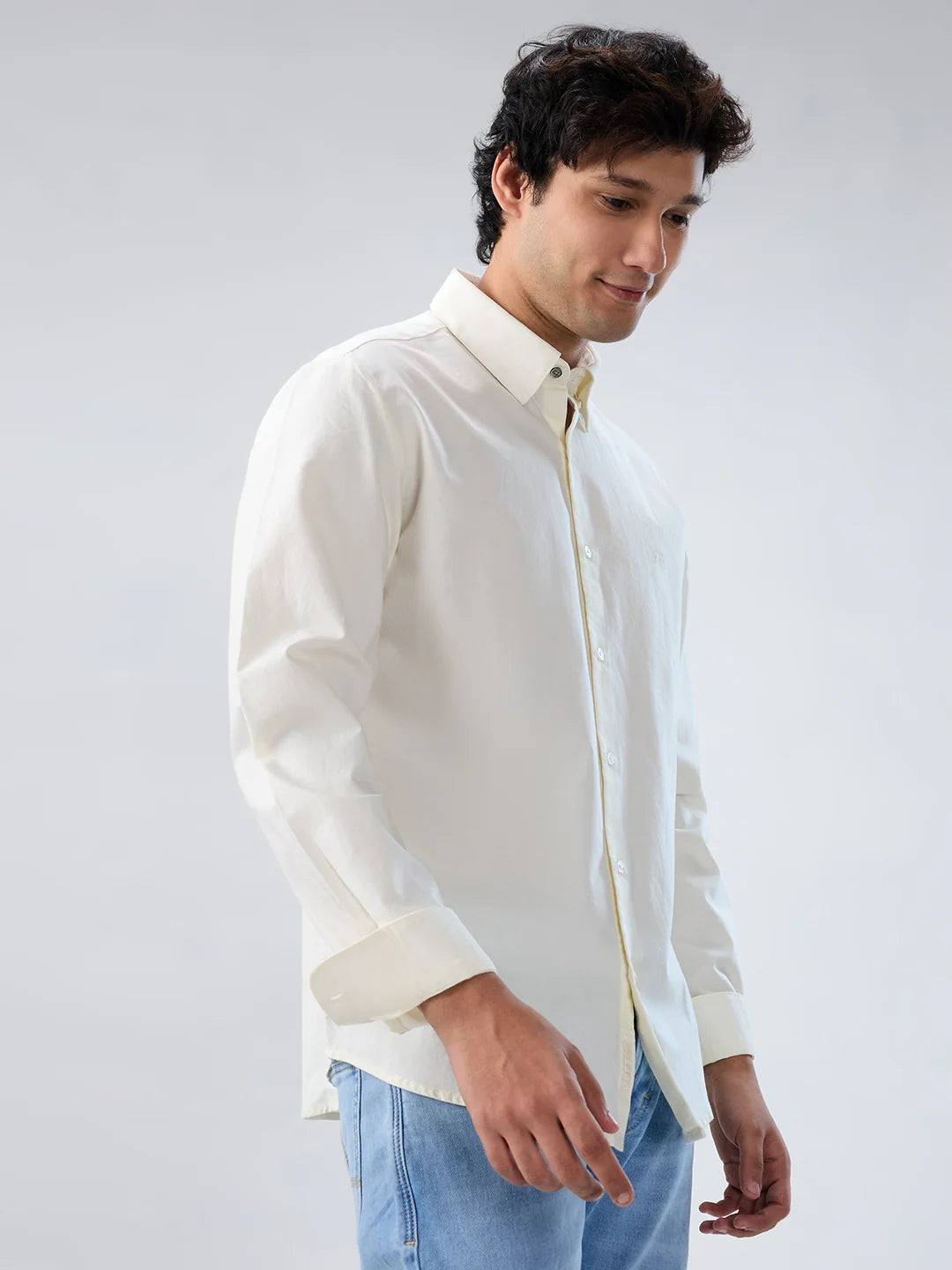 Men Shirt Solid Off White Regular Fit