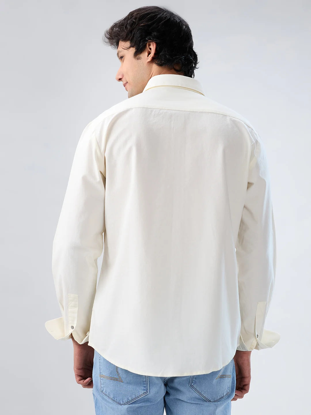 Men Shirt Solid Off White Regular Fit