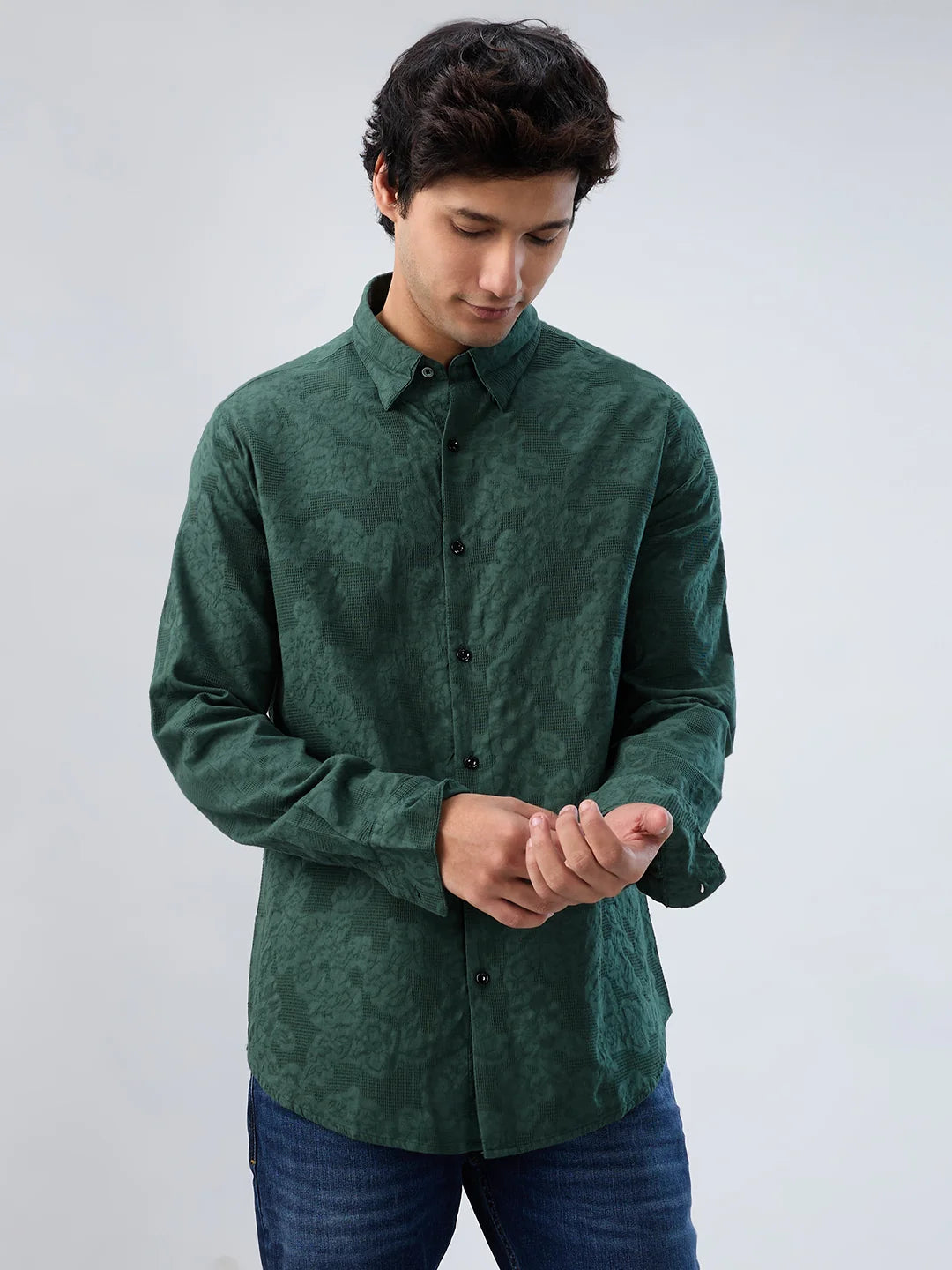 Men Shirt Solid Green Regular Fit