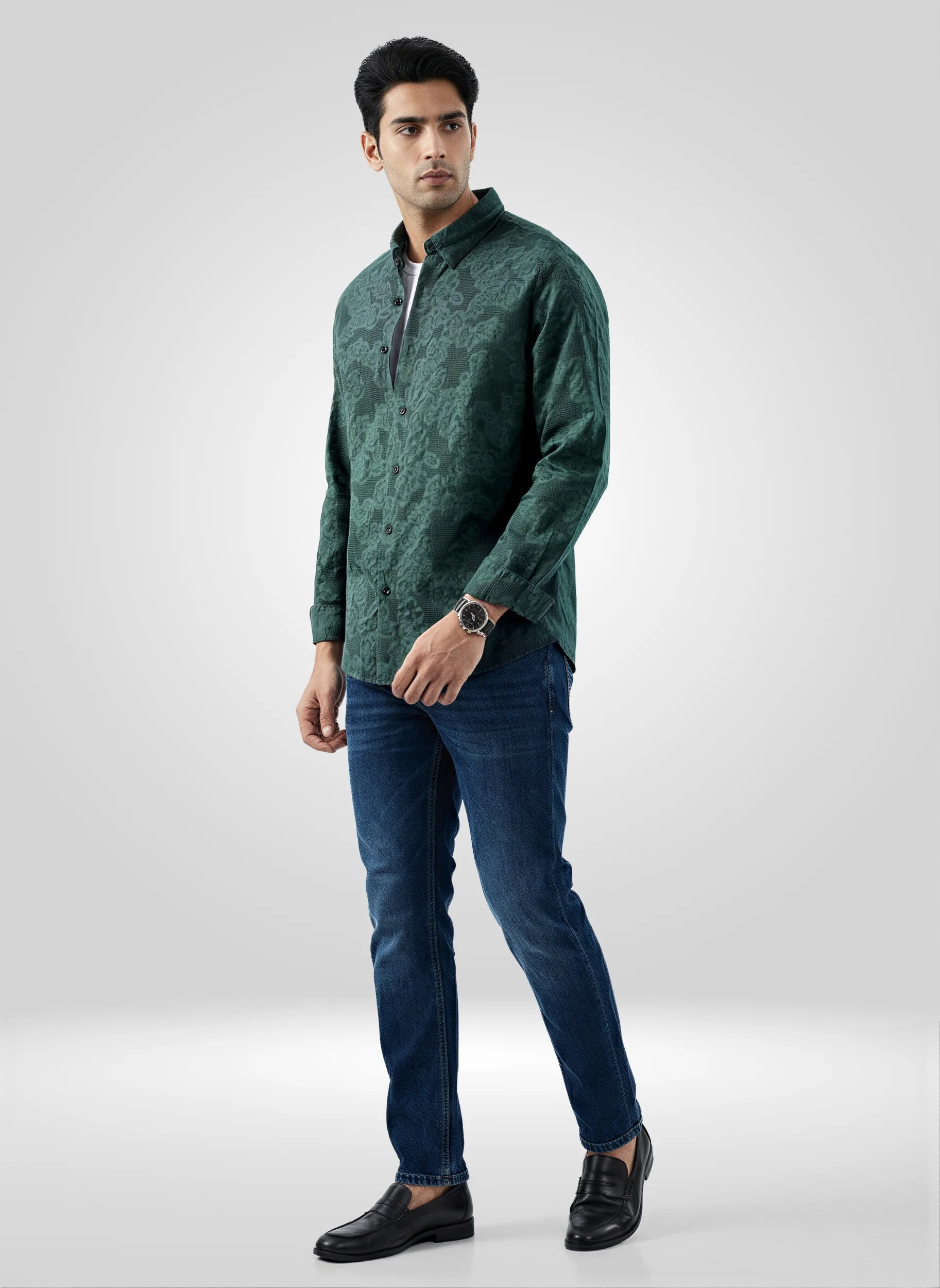 Men Shirt Solid Green Regular Fit
