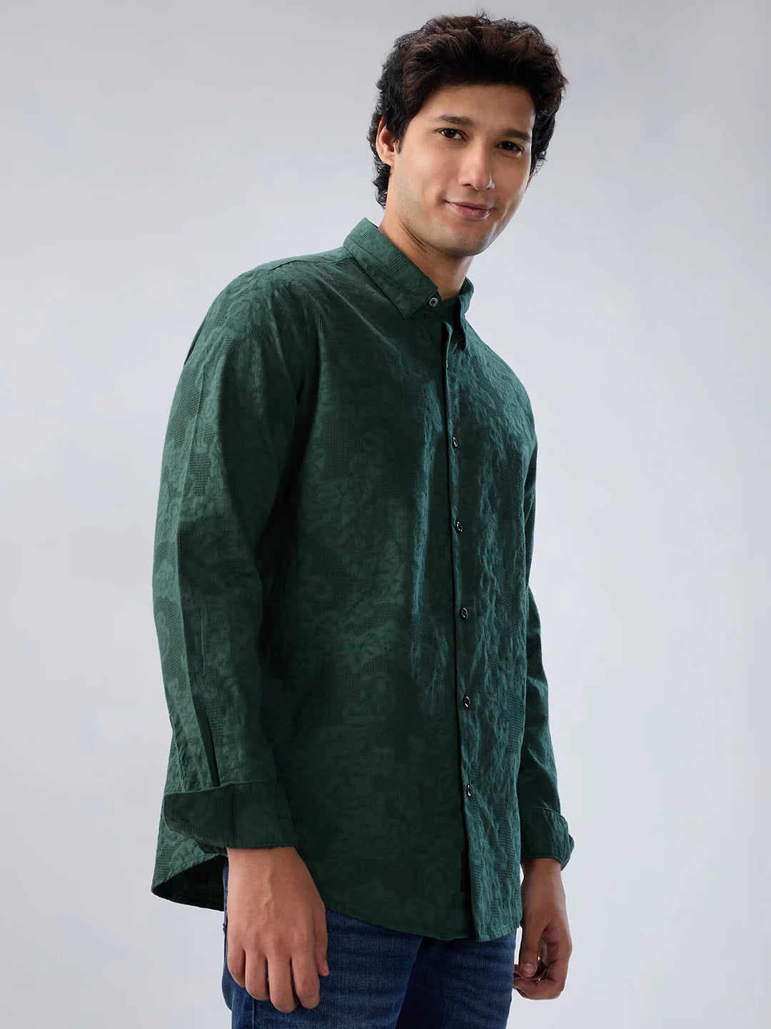 Men Shirt Solid Green Regular Fit