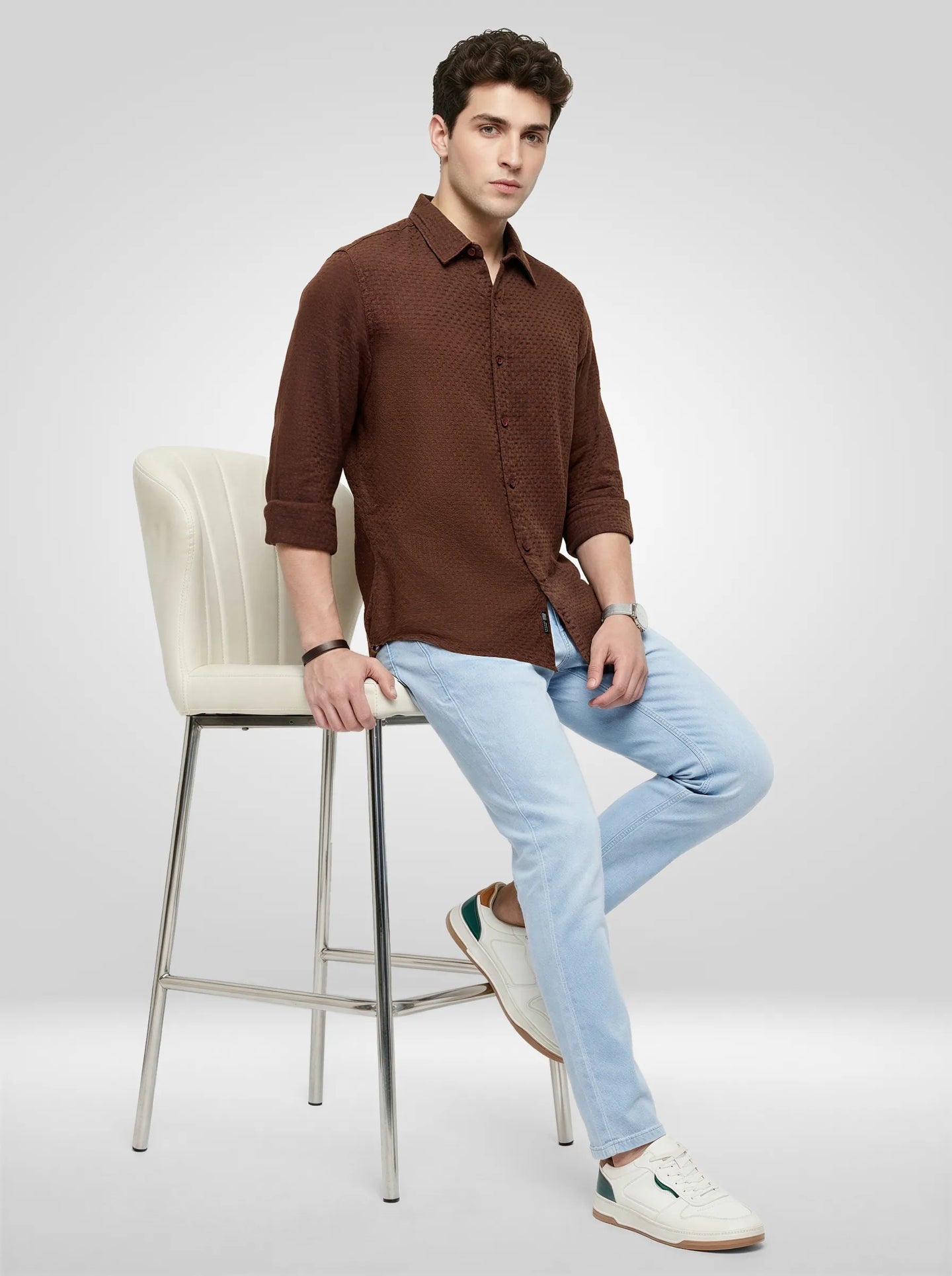 Men Shirt Solid Brown Regular Fit