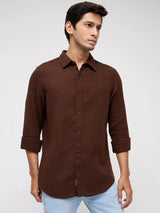 Men Shirt Solid Brown Regular Fit