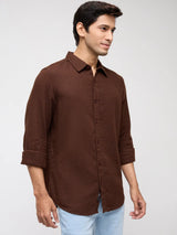 Men Shirt Solid Brown Regular Fit