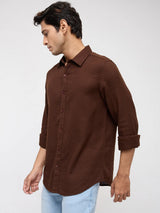 Men Shirt Solid Brown Regular Fit