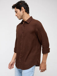 Men Shirt Solid Brown Regular Fit