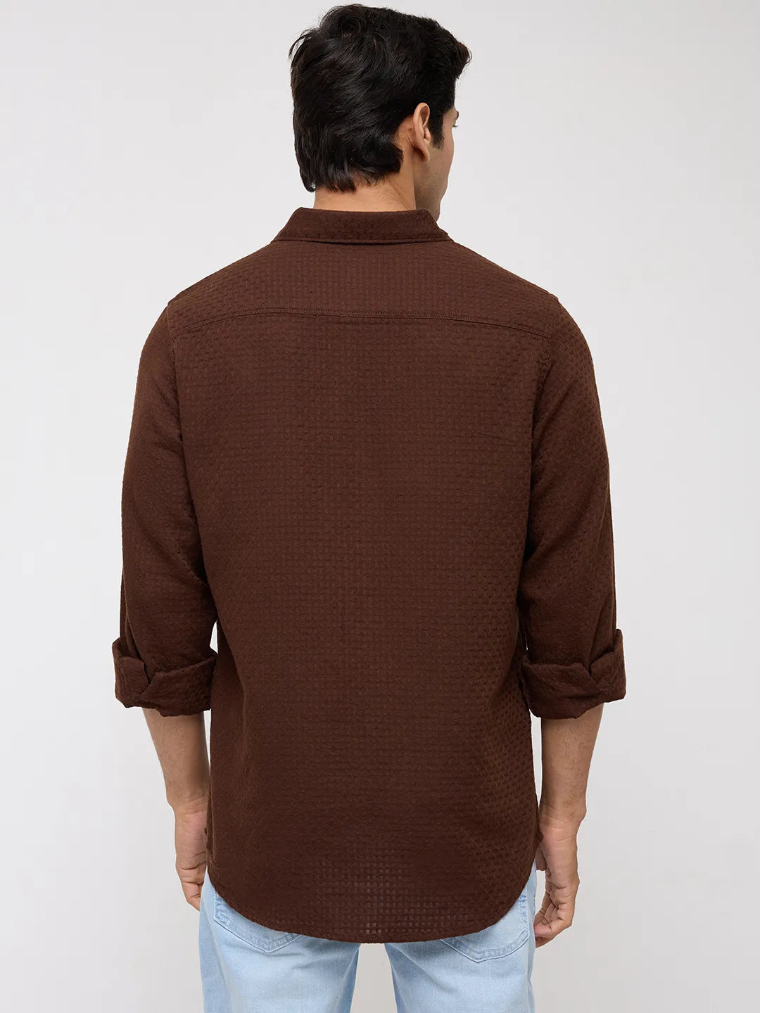 Men Shirt Solid Brown Regular Fit