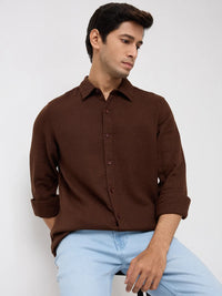 Men Shirt Solid Brown Regular Fit