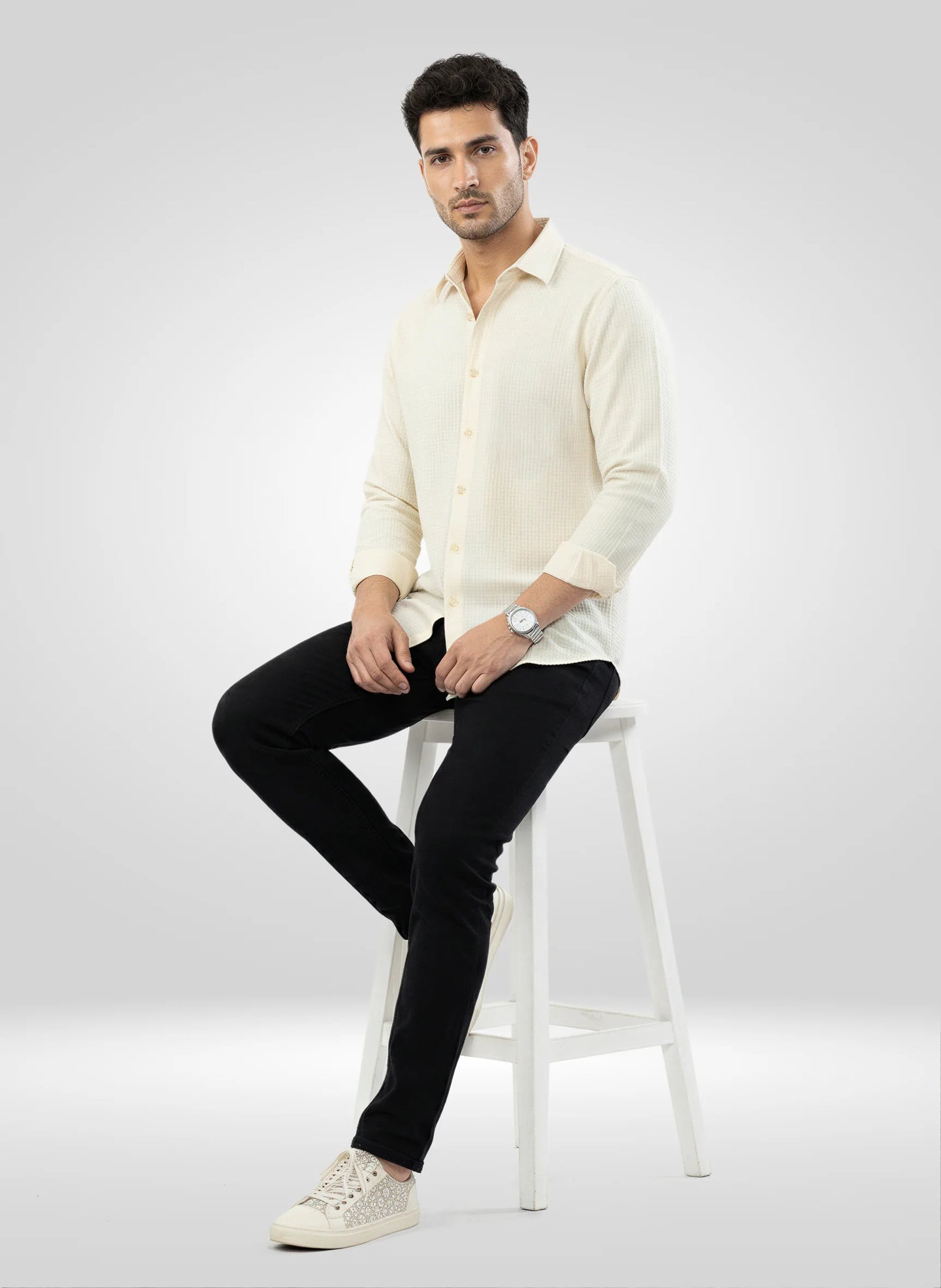 Men Shirt Solid Off White Regular Fit