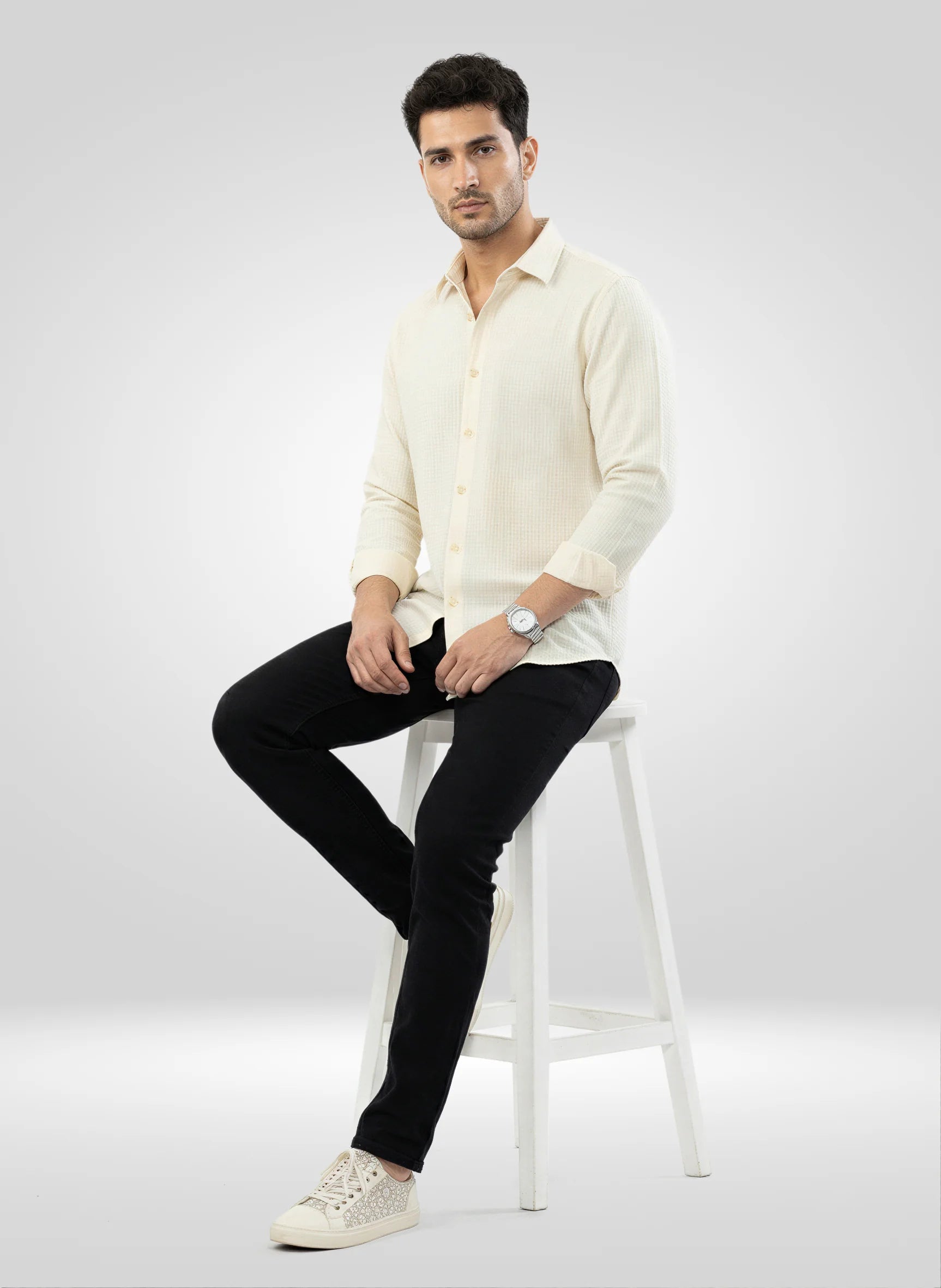 Men Shirt Solid Off White Regular Fit