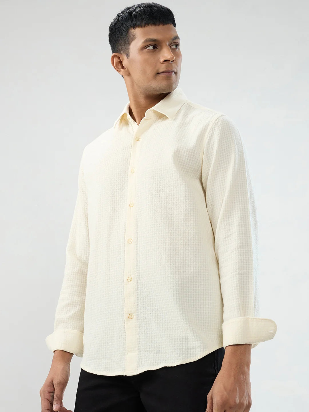 Men Shirt Solid Off White Regular Fit