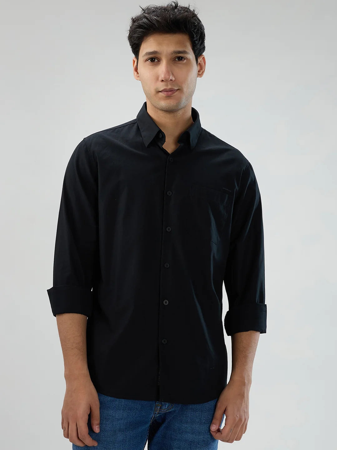 Men Shirt Solid Black Regular Fit