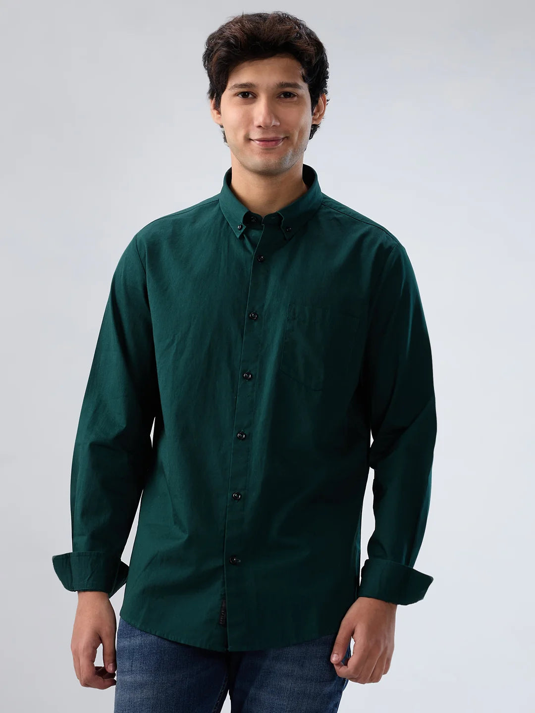 Men Shirt Solid Green Regular Fit