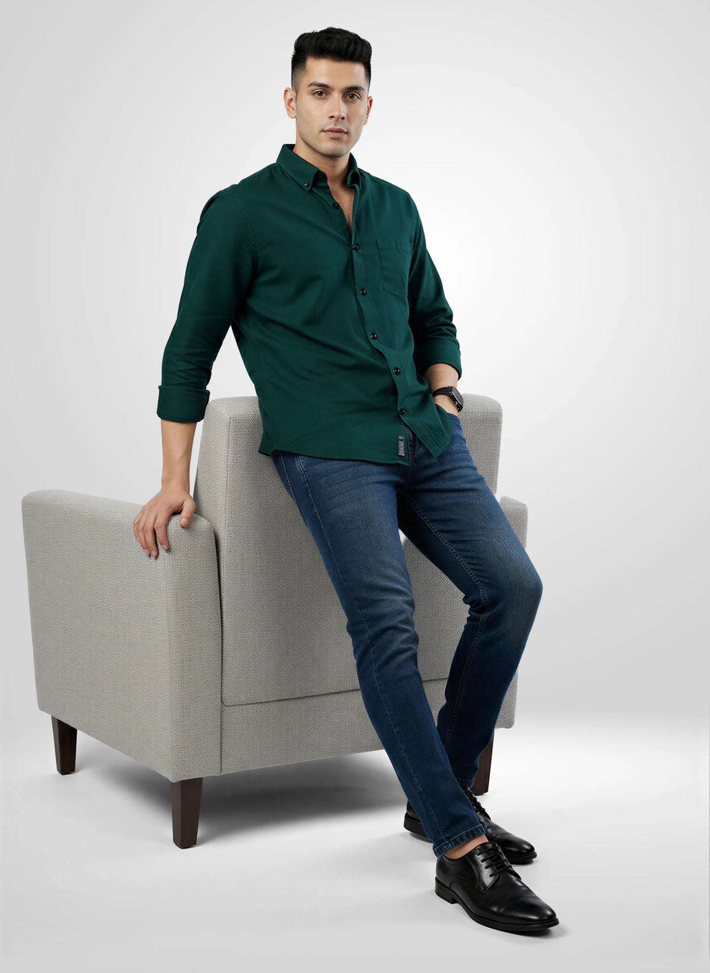 Men Shirt Solid Green Regular Fit