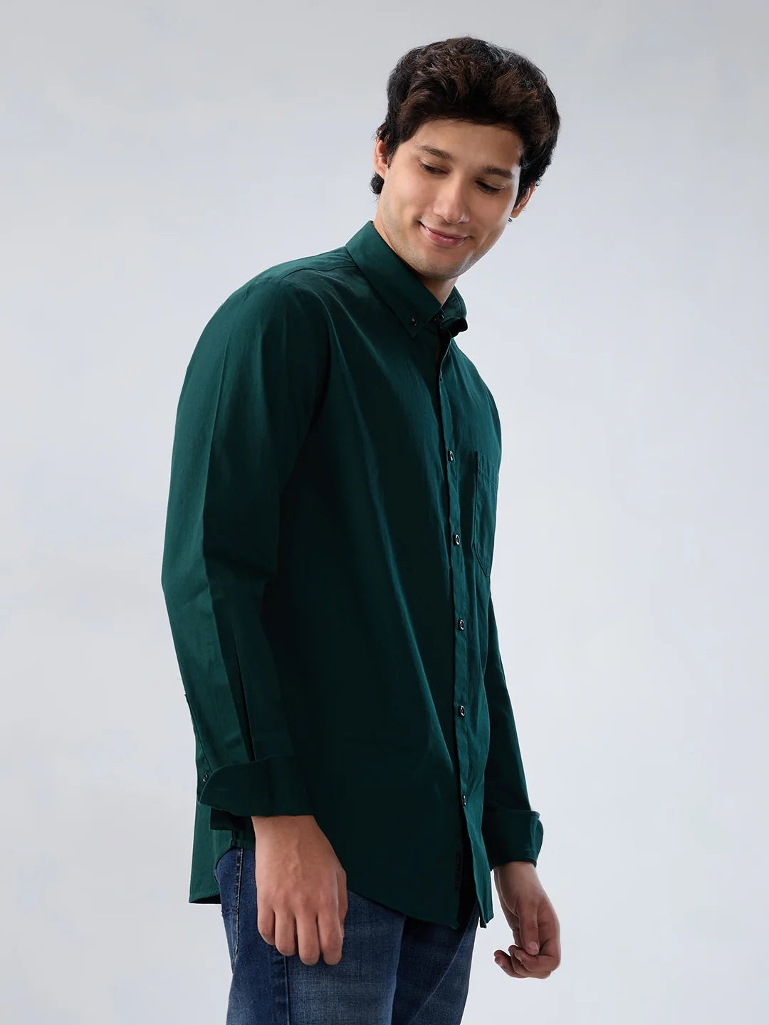 Men Shirt Solid Green Regular Fit