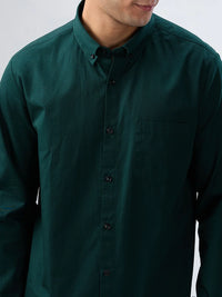 Men Shirt Solid Green Regular Fit
