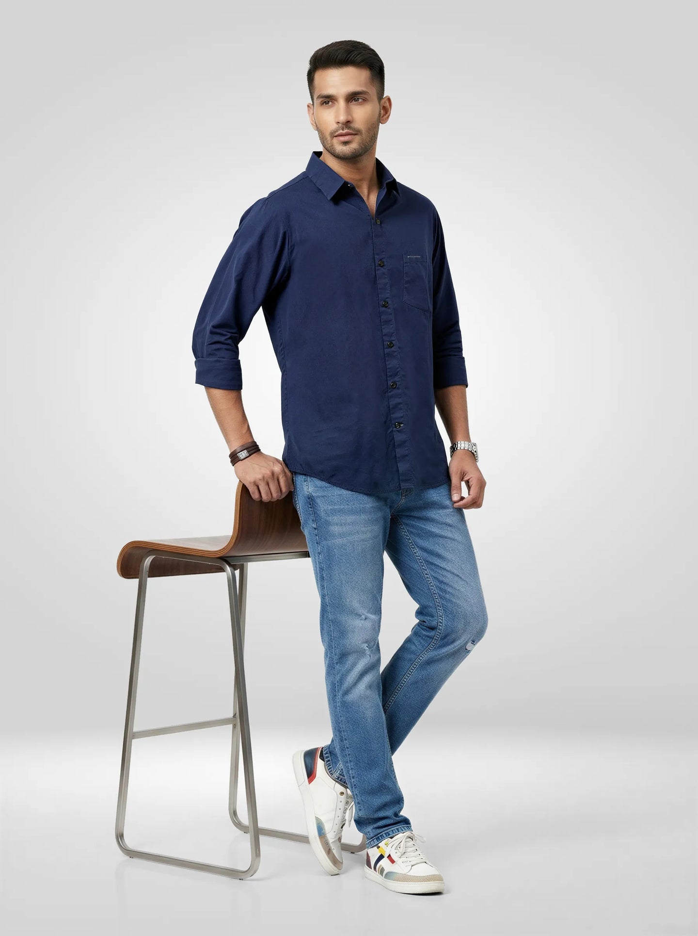 Men Shirt Solid Navy Blue Regular Fit