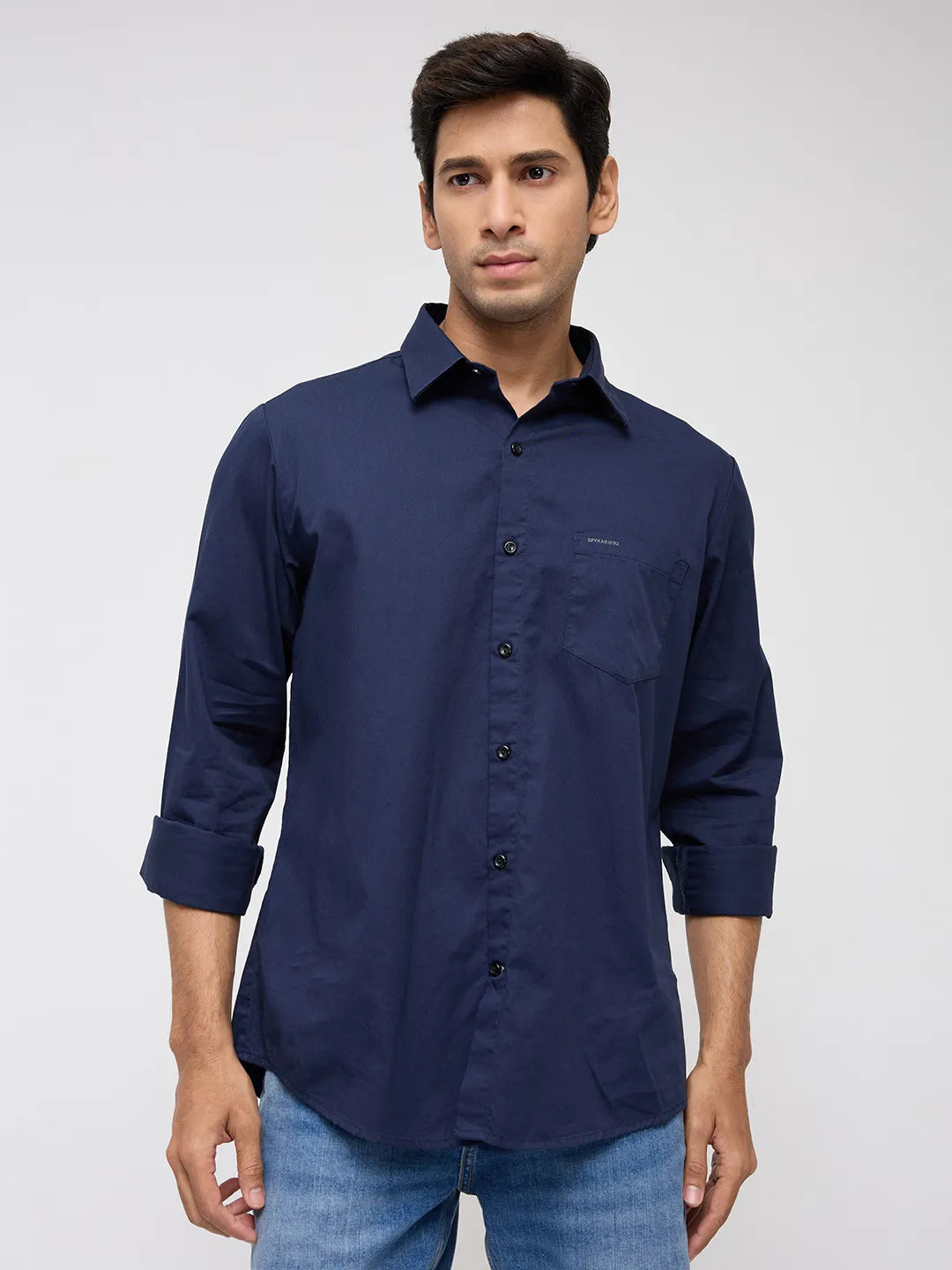 Men Shirt Solid Navy Blue Regular Fit