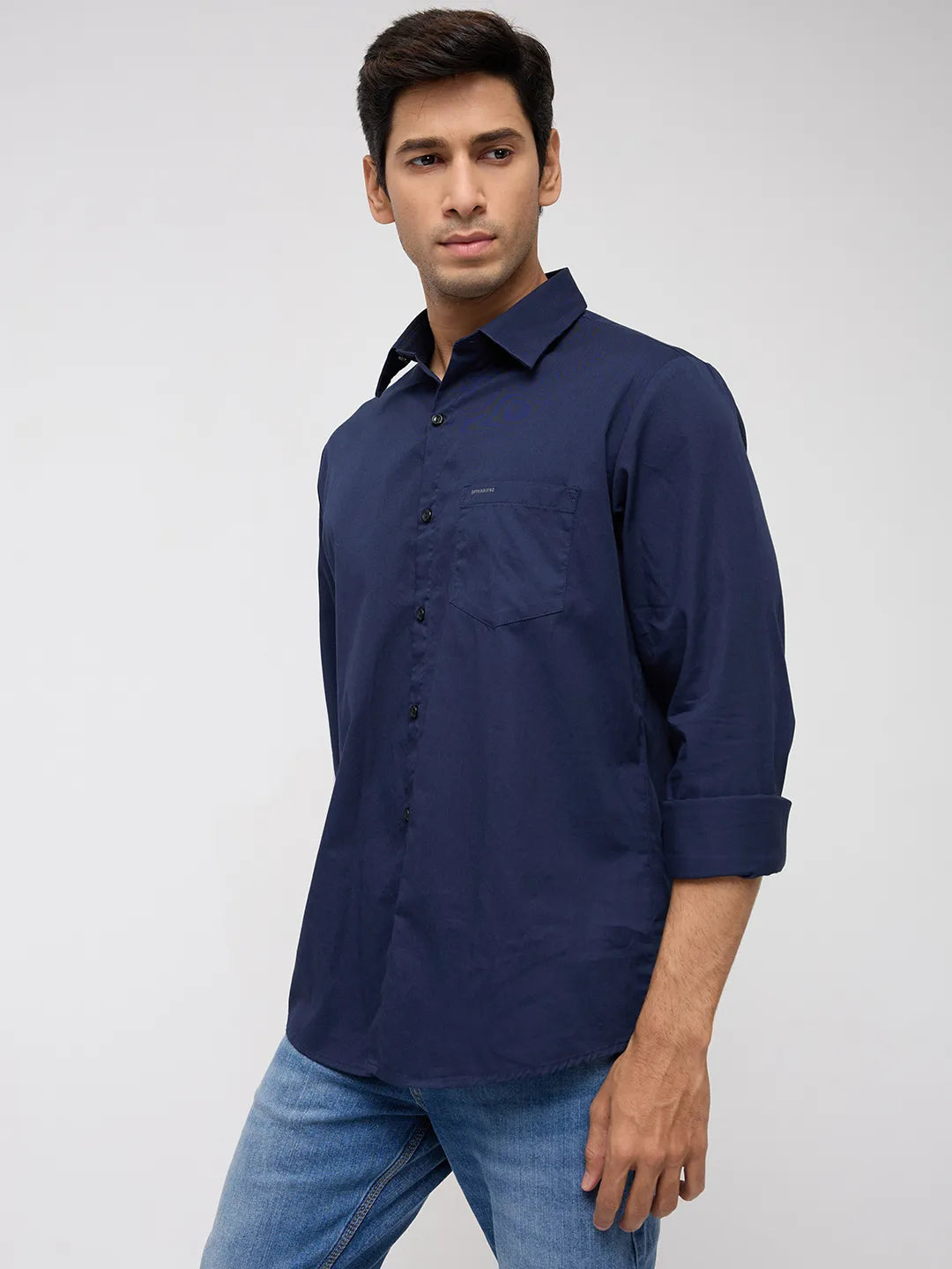 Men Shirt Solid Navy Blue Regular Fit