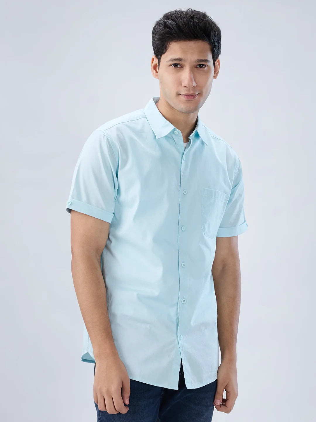 Men Shirt Solid Blue Regular Fit