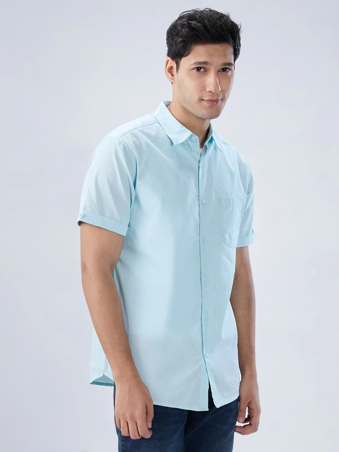 Men Shirt Solid Blue Regular Fit