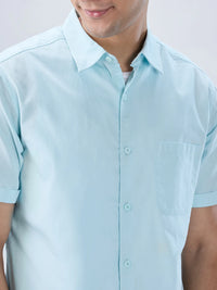 Men Shirt Solid Blue Regular Fit