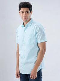 Men Shirt Solid Blue Regular Fit