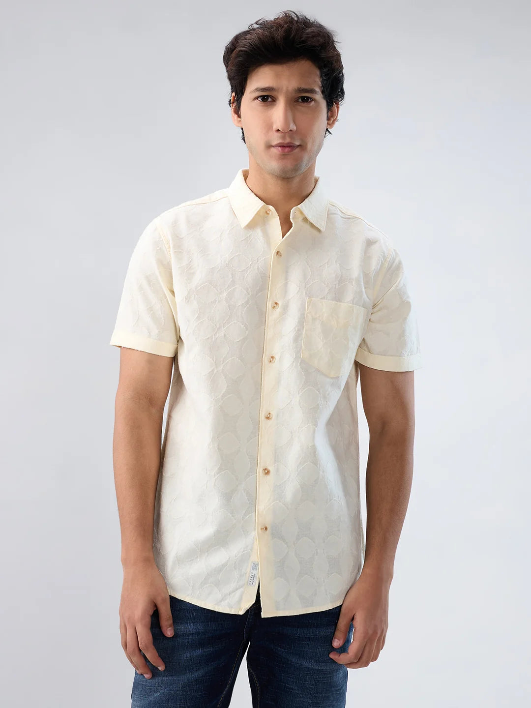 Men Shirt Solid Off White Regular Fit