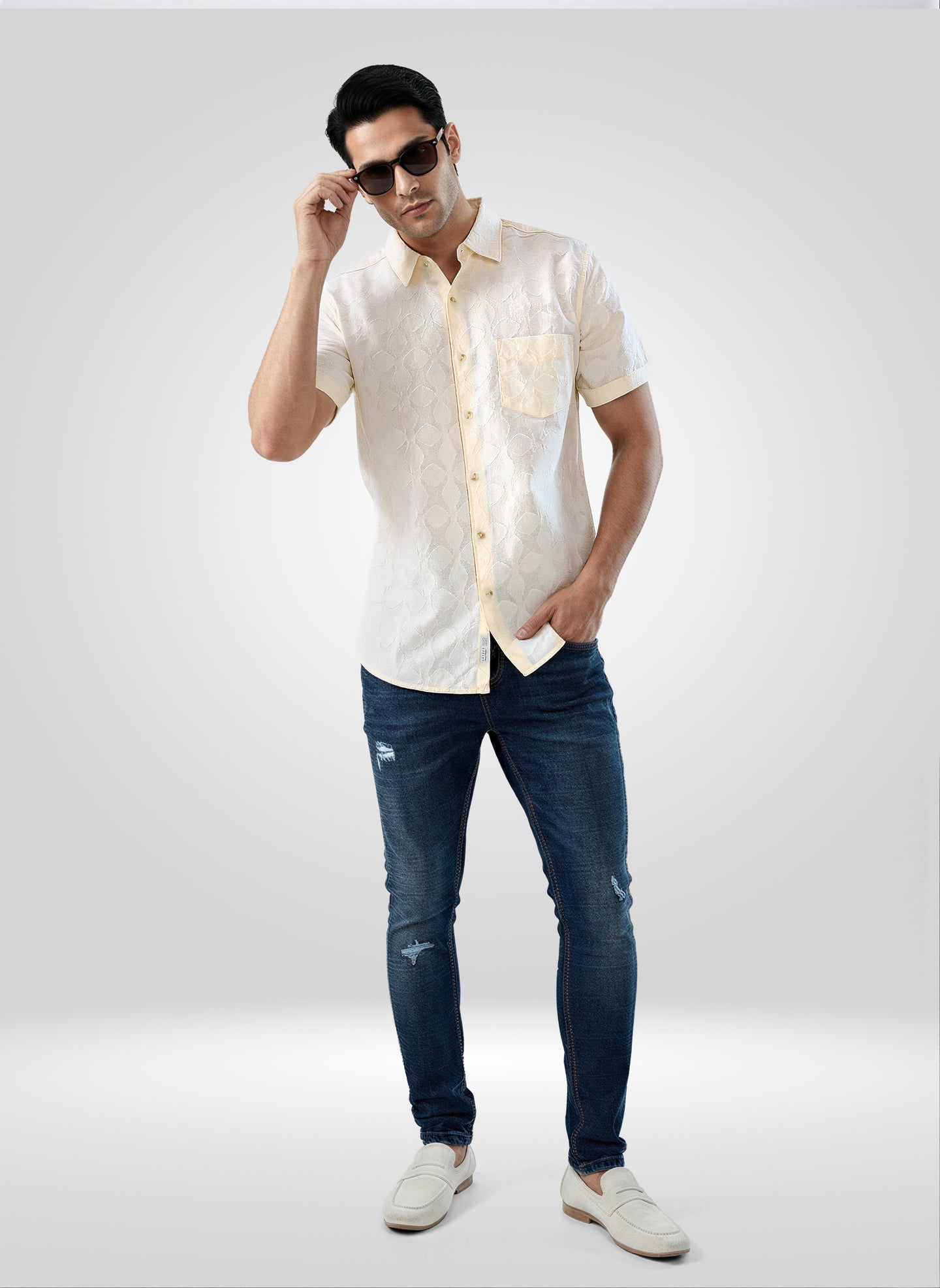 Men Shirt Solid Off White Regular Fit