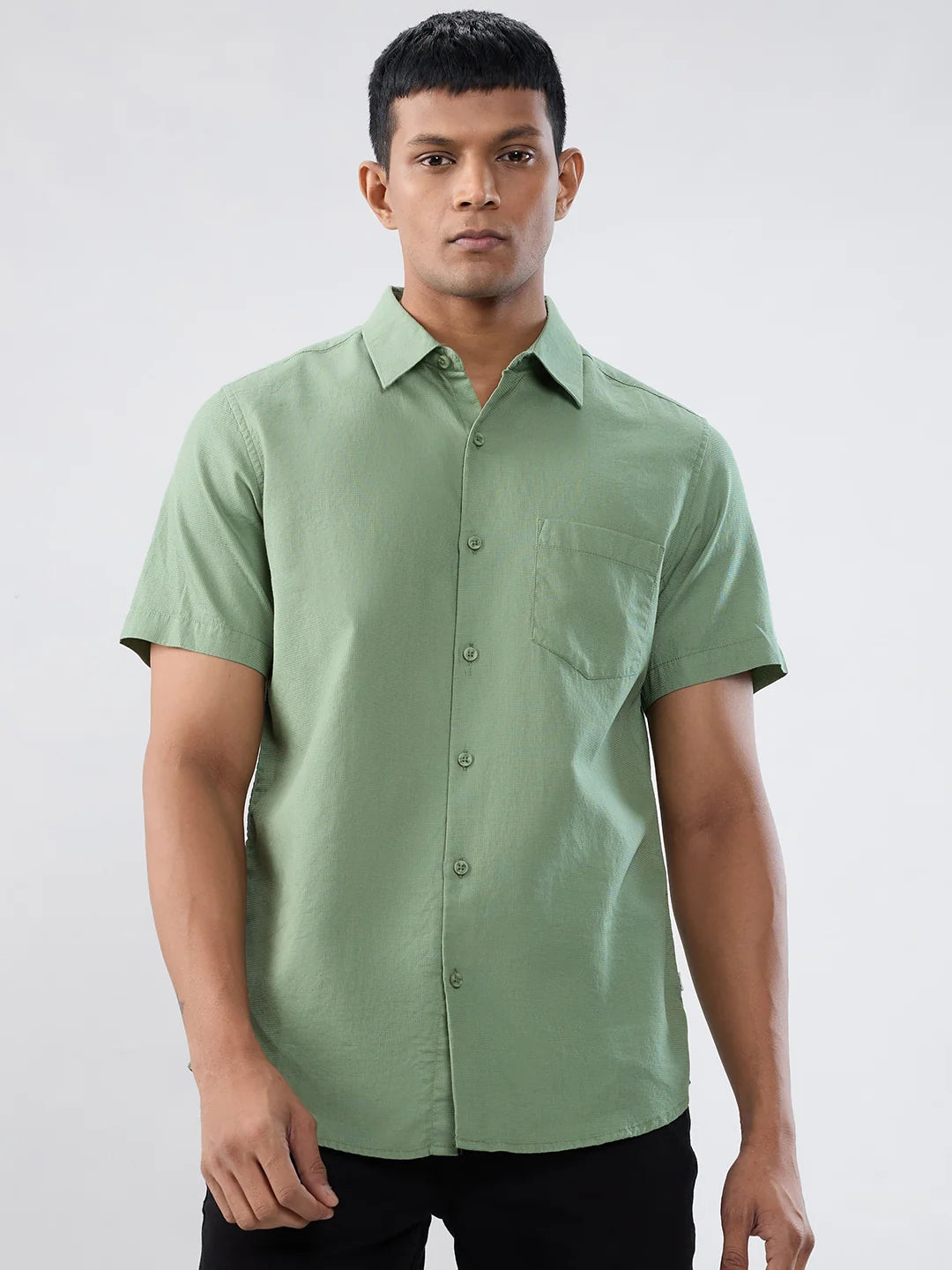 Men Shirt Solid Green Regular Fit